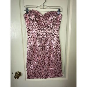 Pink sequin strapless dress